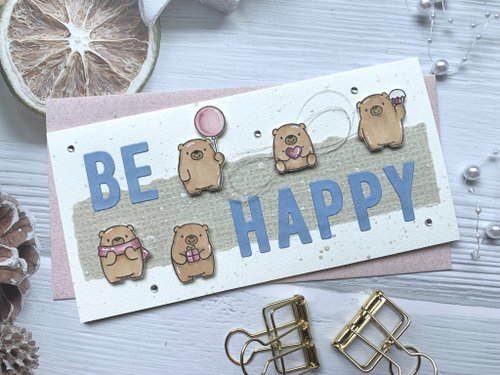 Pei's small world 手工卡片/心意卡片/祝福卡片/母親節卡片 Be Happy小熊