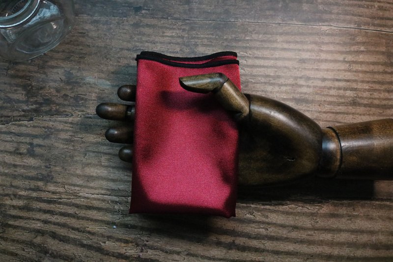 红色真丝口袋巾英伦时尚手帕丝巾婚礼 - 手帕 - 絲．絹 紅色