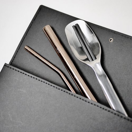 MILX 吸管&筷匙攜帶組合 - 吸管粗細組 normo筷匙組 水洗牛皮紙收納夾