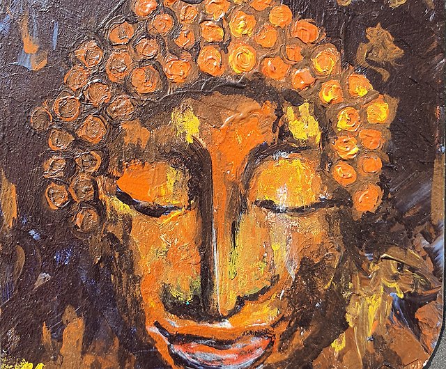オリジナル アクリル画 ブッダ スマイル アートワーク 瞑想 仏教