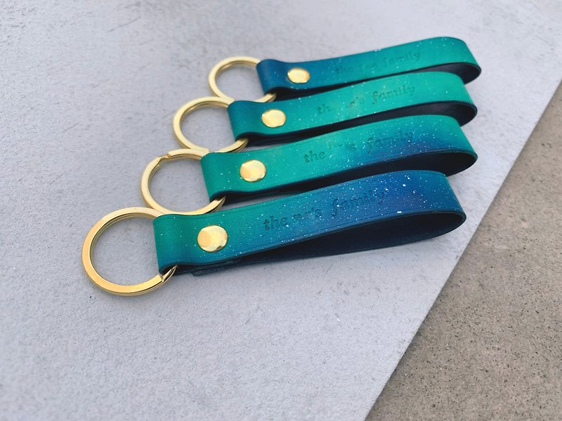 Aurora starry sky leather key ring key ring - ที่ห้อยกุญแจ - หนังแท้ สีน้ำเงิน
