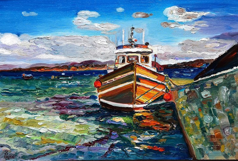 Sailboat  Painting  Original Art Painting  Wall Decor Sailboat Art - 壁貼/牆壁裝飾 - 其他材質 綠色