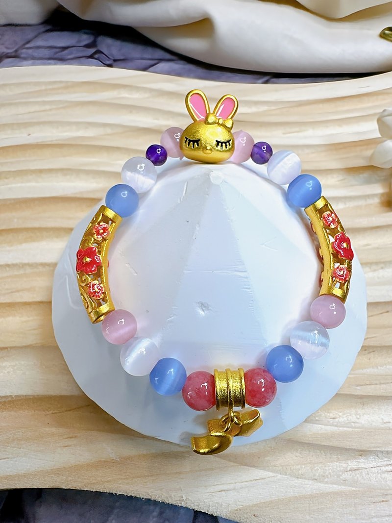 Blue Cat's Eye Pink Cat's Eye White Cat's Eye Red Stone Amethyst Design Children's Crystal Bracelet - Bracelets - Gemstone Pink