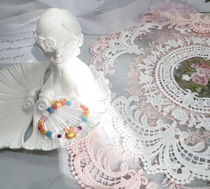 蜜糖小兔的祈願 兒童手鍊 設計款 小孩款 水晶手鍊 - 手鍊/手環 - 水晶 粉紅色