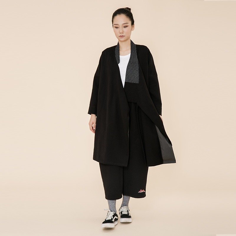 不服 中國風拼花外套 棉麻風衣 和風斜襟禪服  男生可穿 O170606 - 西裝外套 - 棉．麻 黑色
