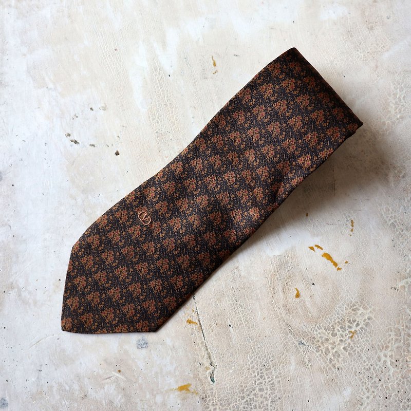 Pumpkin Vintage. Vintage vintage Valentino senior tie - เนคไท/ที่หนีบเนคไท - ผ้าไหม สีนำ้ตาล
