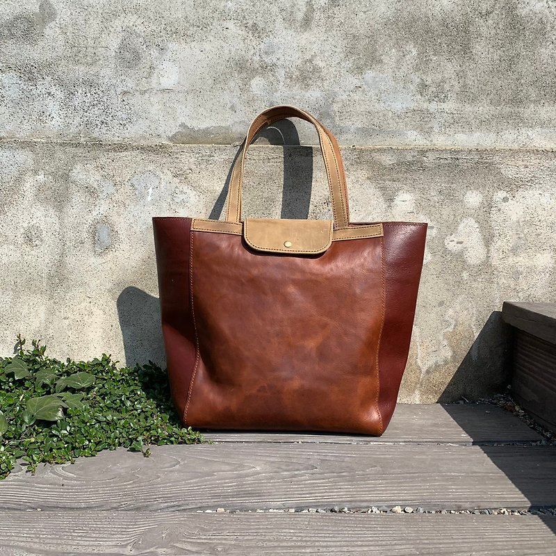 Coffee contrasting tote bag is the only one that will never hit the bag - Messenger Bags & Sling Bags - Genuine Leather Brown