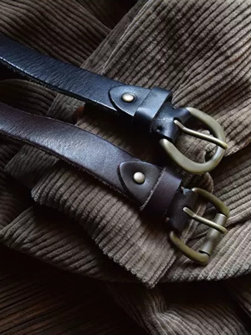 Retro Genuine Leather Copper Pin Buckle Belt For Jeans Handmade Cowhide Belts - Belts - Genuine Leather Black