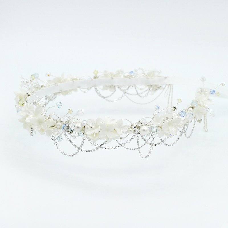 Pamycarie handmade resin clay pearl color small flower wedding custom-made hair crown - Hair Accessories - Clay White