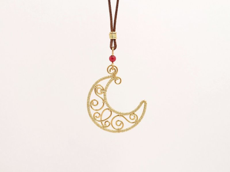 · Hand-made pendant · golden moon long necklace [large] limited hand gold chain can be adjusted long - สร้อยคอยาว - โลหะ สีทอง