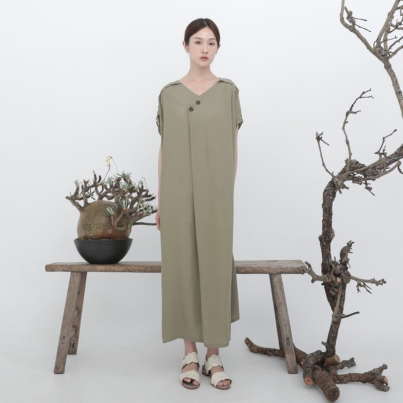 Fanghua_Youth cut-off top dress_23SF111_Green - One Piece Dresses - Polyester Green