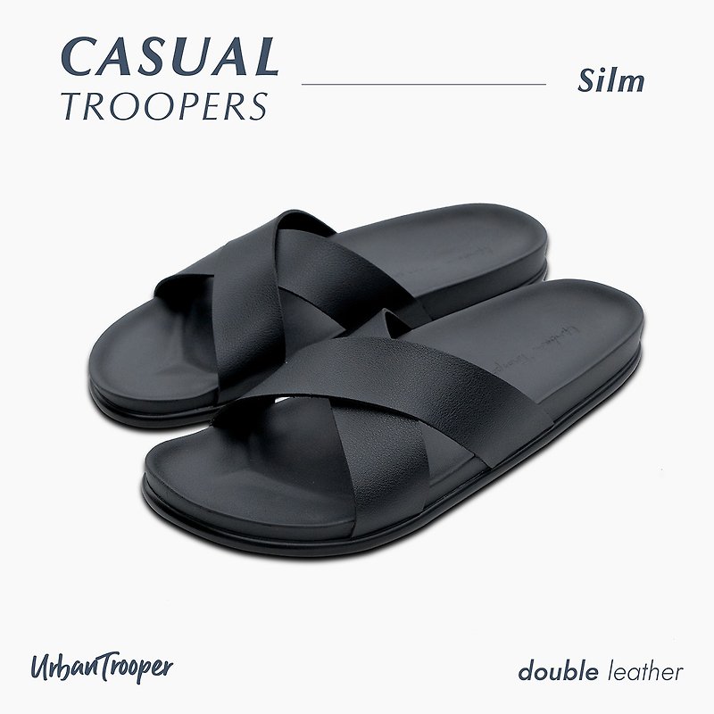 หนังแท้ รองเท้าแตะ สีดำ - รองเท้า Urban Trooper รุ่น Casual Troopers Leather  สี Charcoal