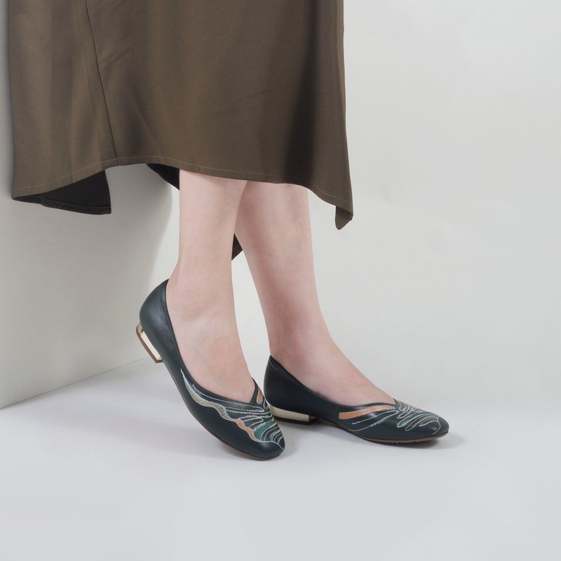 Hsiu-embroidery shoes - Women's Leather Shoes - Genuine Leather Green