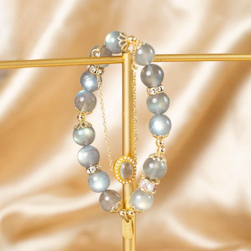 [Heart Holding] Moon Shadow-Moonstone Double Chain Bracelet - Bracelets - Crystal Multicolor