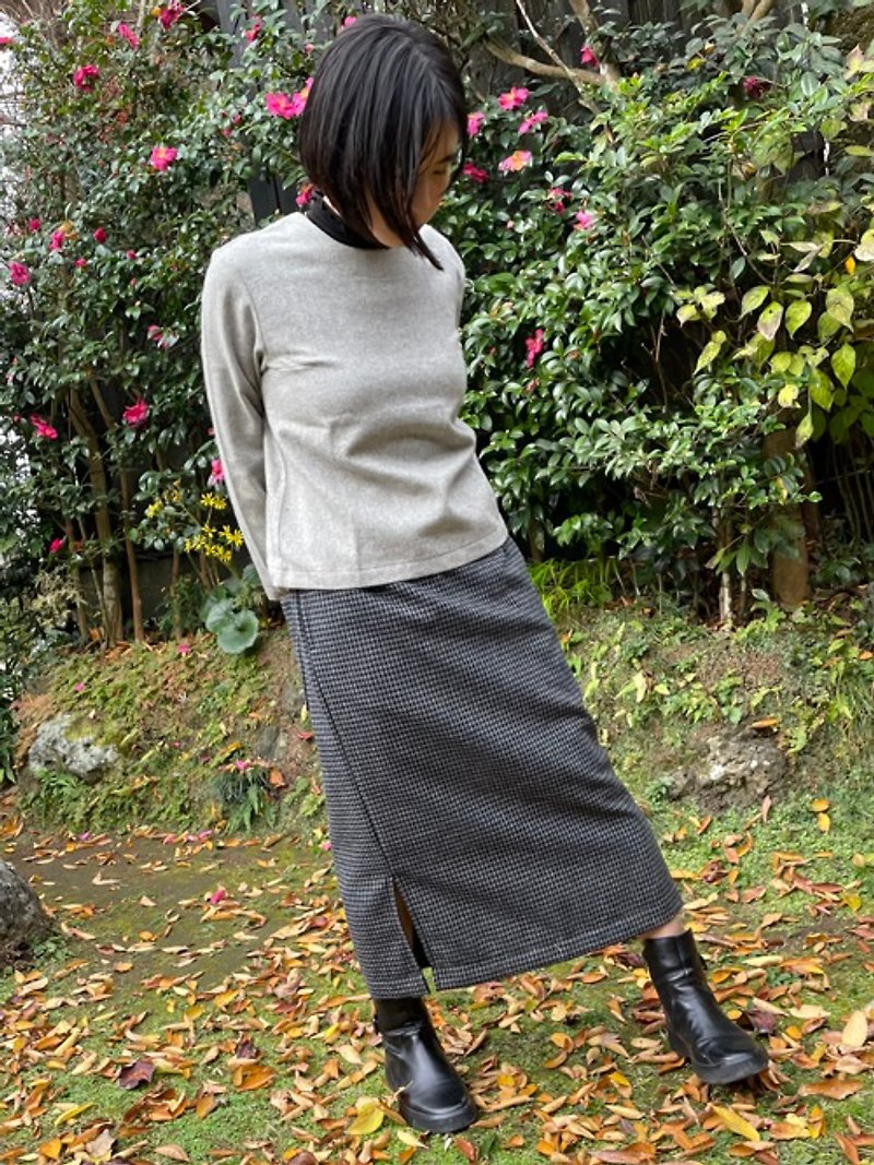 Houndstooth weave side slit skirt - Skirts - Wool Black