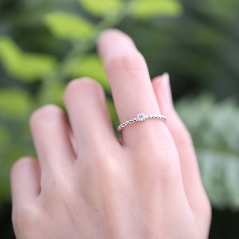 藍托帕石925純銀麻花設計戒指 可調式戒指 - 戒指 - 寶石 銀色