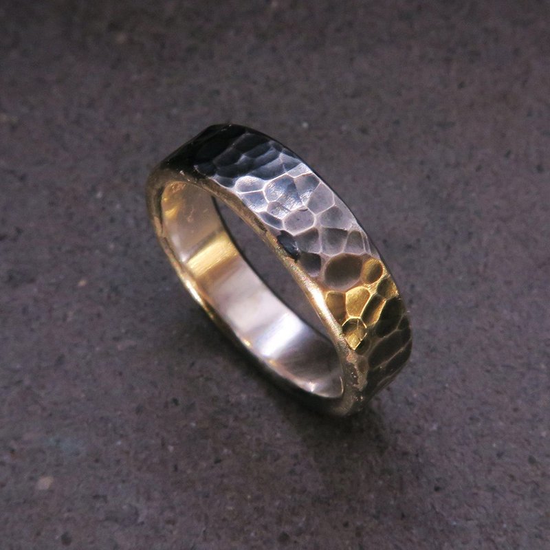 Water ripple (black) sterling silver forged ring - about 4.5mm wide - the ring circumference can be modified once for free - Couples' Rings - Other Metals 