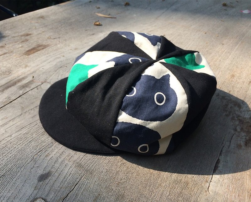 Hand made playful hat, beret, cat, cat - Hats & Caps - Cotton & Hemp Black
