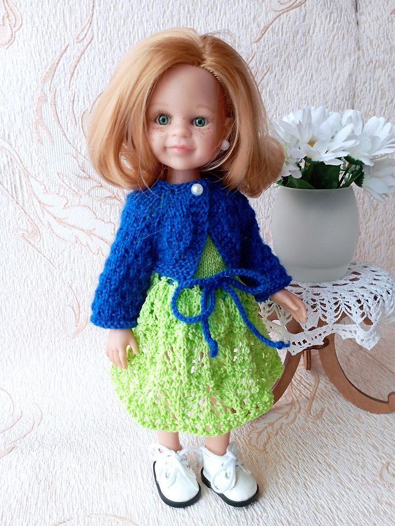 Knitted dress,blouse for Paola Reina doll. Handwork .outfit for 13 inch doll