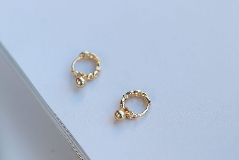 14K Chain Style Earring Chain Bead Small Earrings (Single) (Inner Diameter 6 mm) - ต่างหู - เครื่องประดับ สีทอง