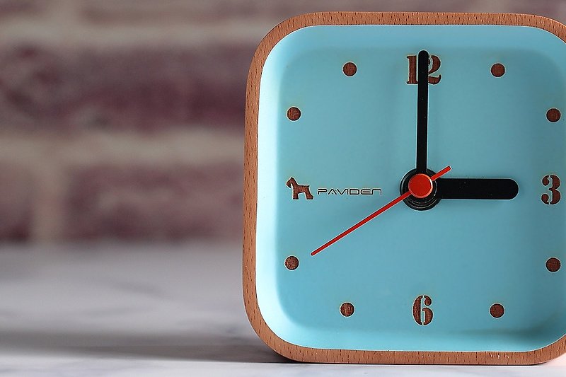 Reyana square table clock (dening blue) beech 10cm X 10cm - นาฬิกา - ไม้ 