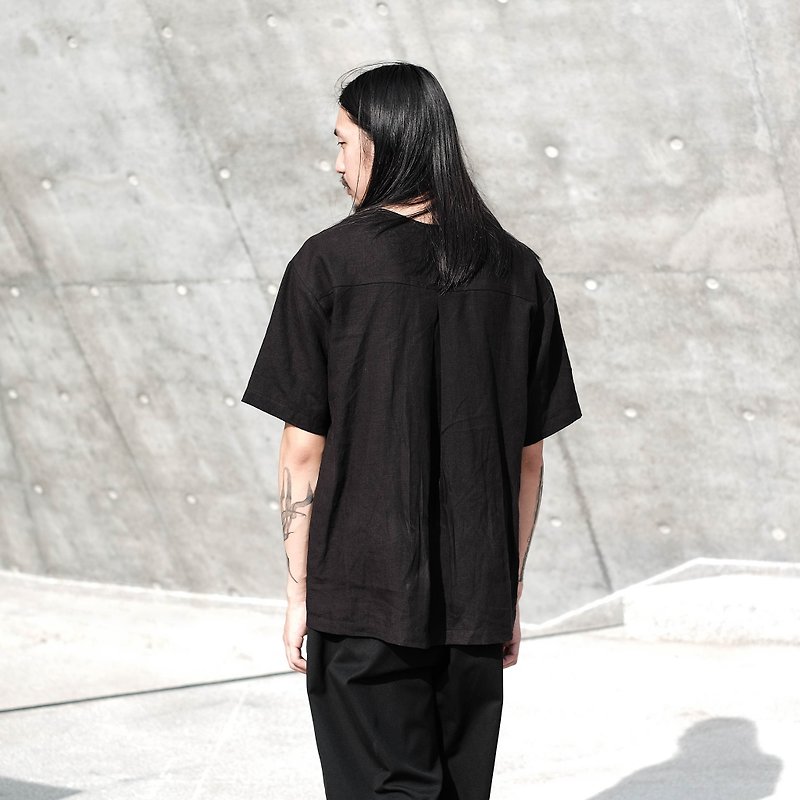 ORIGIMI LINEN T-SHIRT - เสื้อฮู้ด - ผ้าฝ้าย/ผ้าลินิน สีดำ