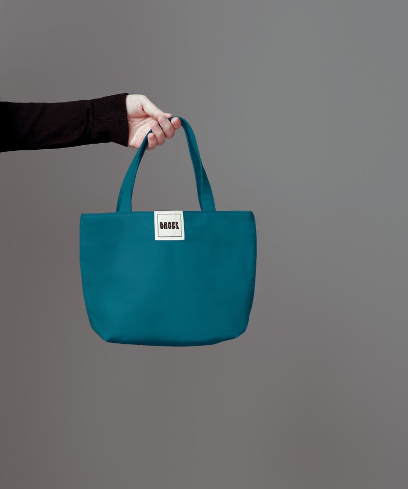 Simple plain canvas / handbag / lunch bag / dark blue - Handbags & Totes - Cotton & Hemp Blue