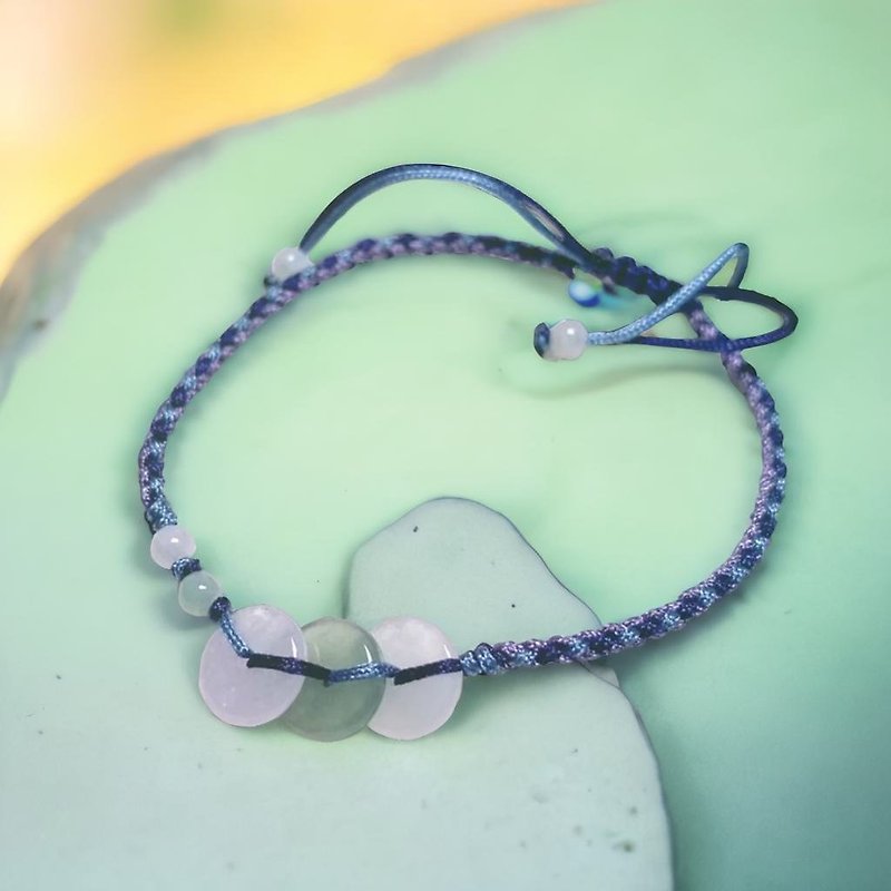 [May ‧Peace] Ice jadeite peace buckle design woven bracelet | Natural Burmese jadeite A goods - Bracelets - Jade Transparent