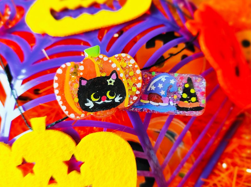 手作系列 - HALLOWEEN 南瓜小黑貓手繪髮夾 ( 每款一件) - 髮夾/髮圈 - 其他材質 多色