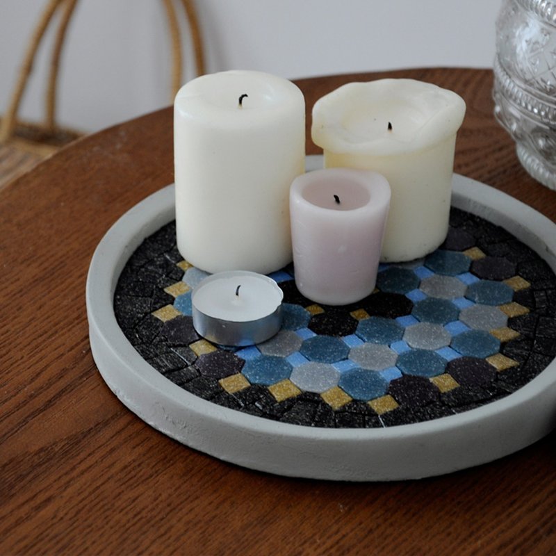 High-grade gray Cement tray mosaic hand-inlaid original design retro decorative plate - ถาดเสิร์ฟ - ปูน 