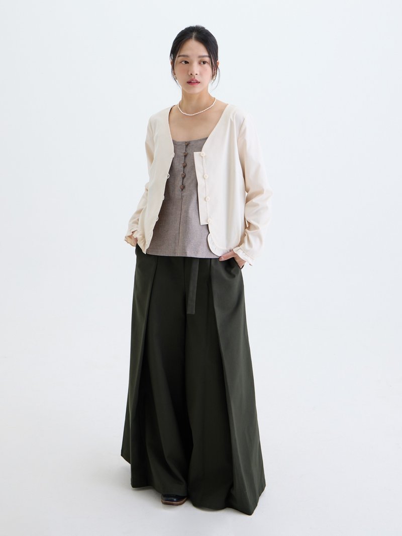 Elegant large V-neck lace jacket-Muyang - เสื้อเชิ้ตผู้หญิง - เส้นใยสังเคราะห์ ขาว