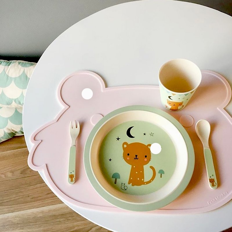 Dutch Petit Monkey Bamboo Fiber Fork Set - Pink Green Leopard - Children's Tablewear - Eco-Friendly Materials 