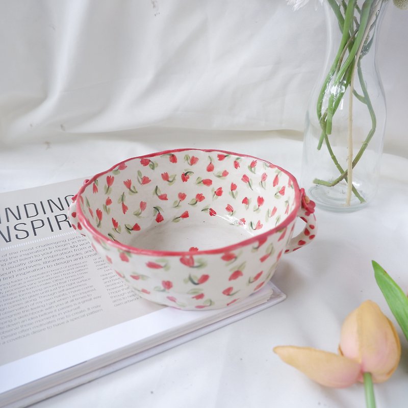 Hand built cereal bowl 6 | red tulip | ceramic handmade - แก้วมัค/แก้วกาแฟ - ดินเผา สีแดง