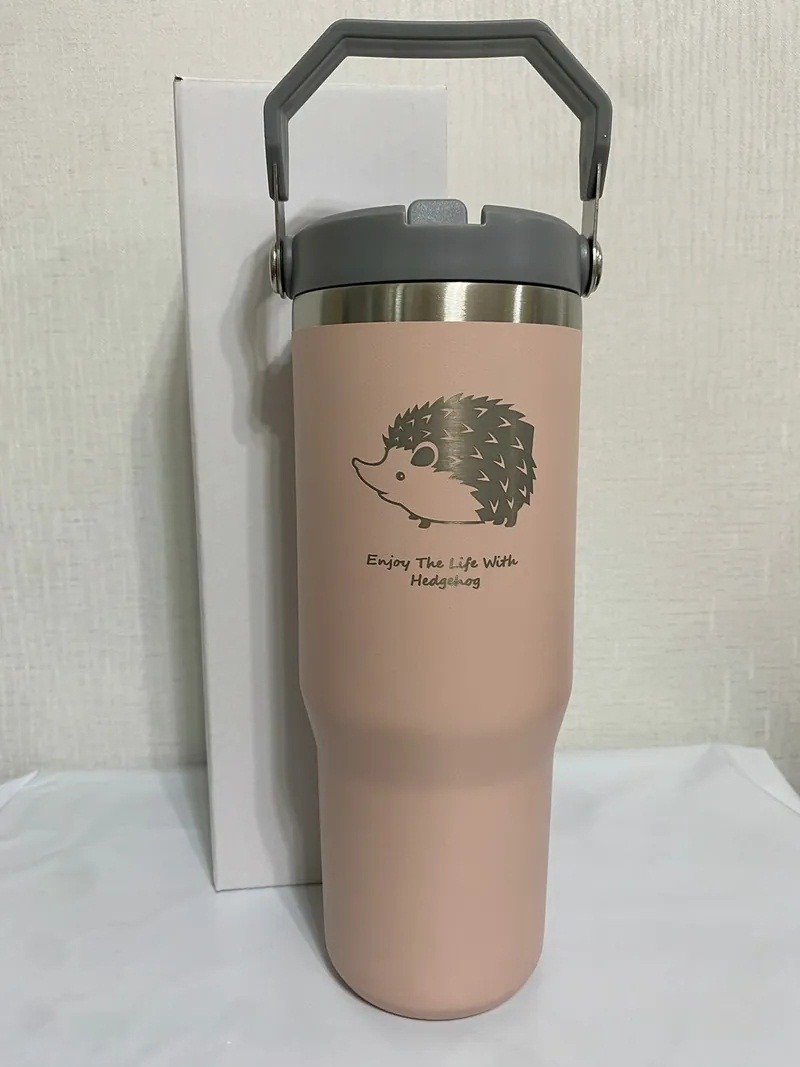 [Spot 900CC Handle Thermos Cup Powder] Handle Thermos Cup Hedgehog C - กระบอกน้ำร้อน - โลหะ สึชมพู