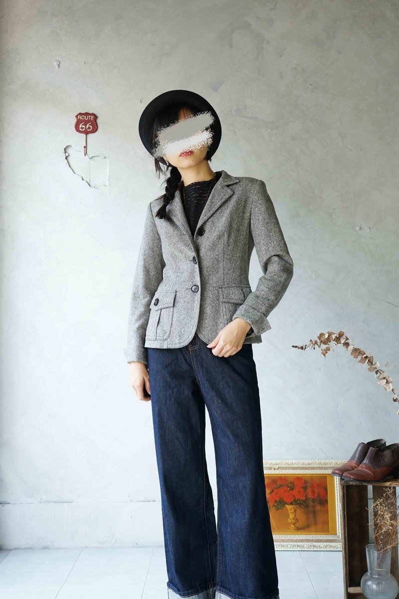 ヴィンテージ・宝探し - 日本製 BURBERRY グレードネップ スリムフィットジャケット - ブレザー・コート - ウール グレー