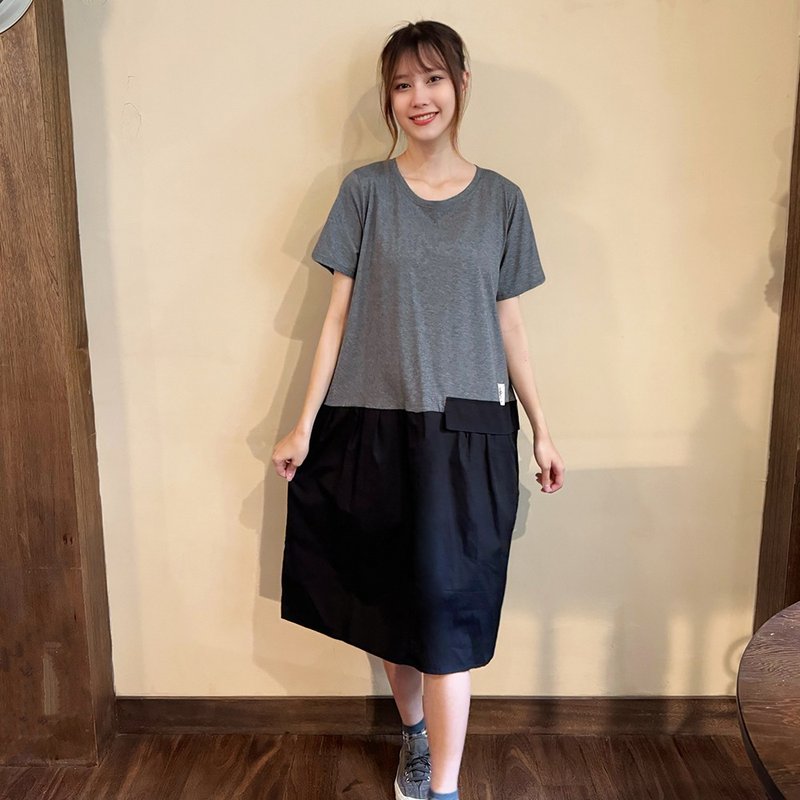 Hana Mokuba 不對稱面料拼接圓領洋裝 - 洋裝/連身裙 - 其他材質 