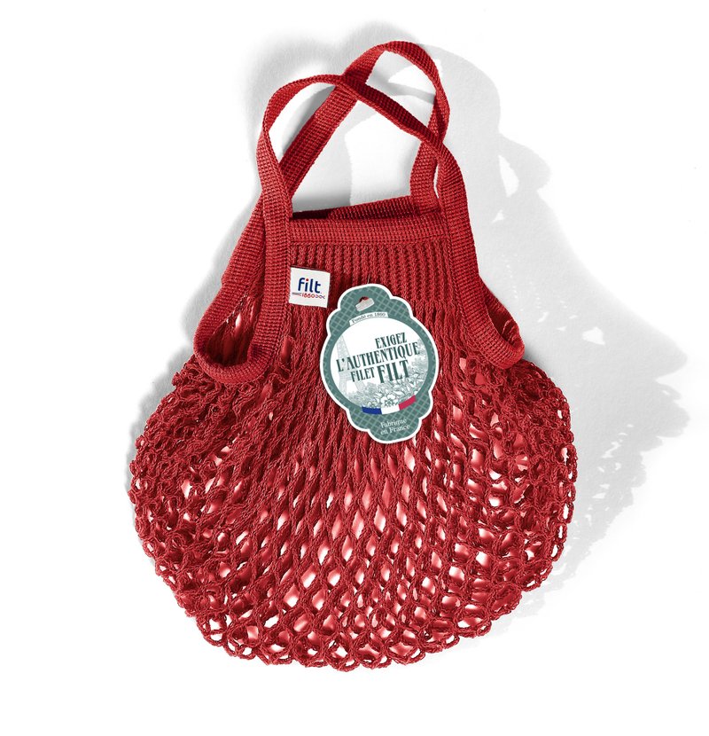 French Filt mesh bag cherry red Rouge - กระเป๋าถือ - ผ้าฝ้าย/ผ้าลินิน 