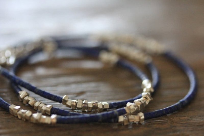 Lapis Lazuli and silver sugar cube beads necklace (N0065) - สร้อยคอ - เงิน สีน้ำเงิน