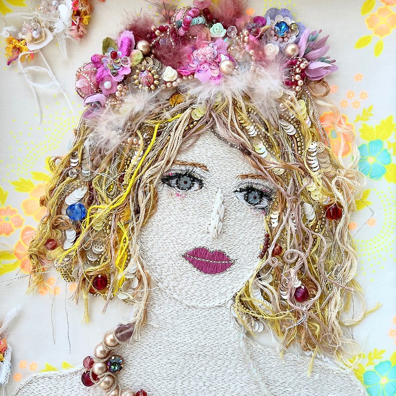 Embroidery Bead art　Liberty is a jewel. - Wall Décor - Thread 