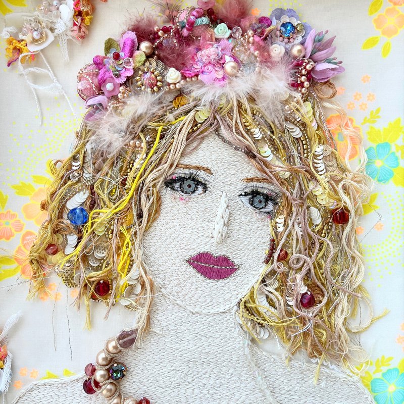 Embroidery Bead art　Liberty is a jewel. - ตกแต่งผนัง - งานปัก 