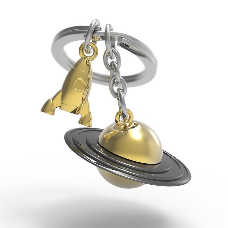 【Metalmorphose】MTM Golden Saturn Keychain Space Planet/Pendant/Gift - ที่ห้อยกุญแจ - โลหะ สีทอง