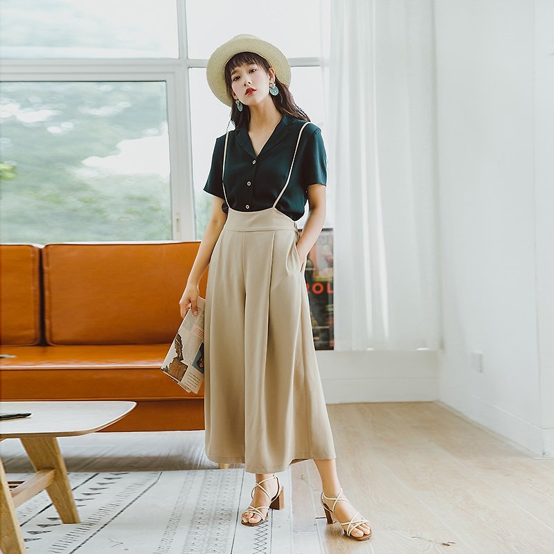 Anne Chen 2018夏の女性の新しい半袖シャツストラップワイドレッグパンツスーツ - シャツ・ブラウス - その他の素材 多色