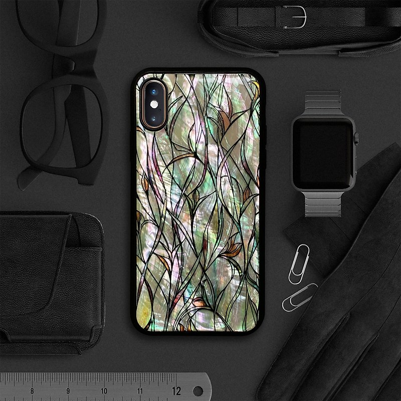 Natural shell iPhone 15 impact resistant protective case stained glass style customizable name 001 - เคส/ซองมือถือ - เปลือกหอย หลากหลายสี