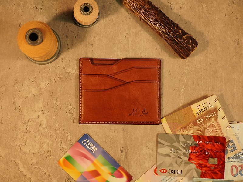 MOOS 簡約小錢包 卡包 (MOSHA 中啡色) - 長短皮夾/錢包 - 真皮 綠色