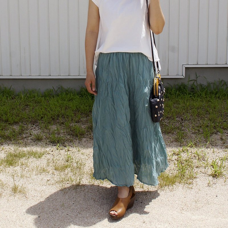 Linen cotton crinkle-treated gathered skirt / lined - Skirts - Cotton & Hemp Green