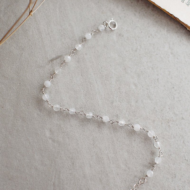 Moonstone Bead Curtain Sterling Silver Bracelet | Lucky Peach Blossom Crystal Natural Stone 925 Silver Birthday Gift for Girls - Bracelets - Semi-Precious Stones White