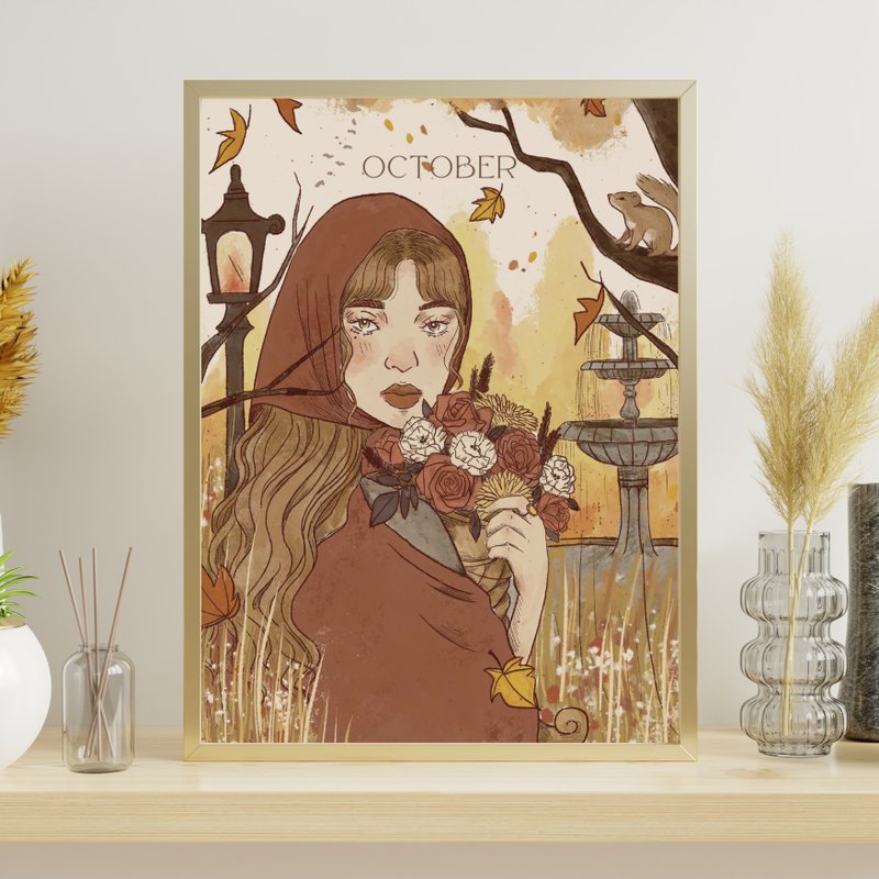 Louise.P [October's garden] A3/A4 poster watercolor paper (without photo frame) - โปสเตอร์ - กระดาษ สีส้ม