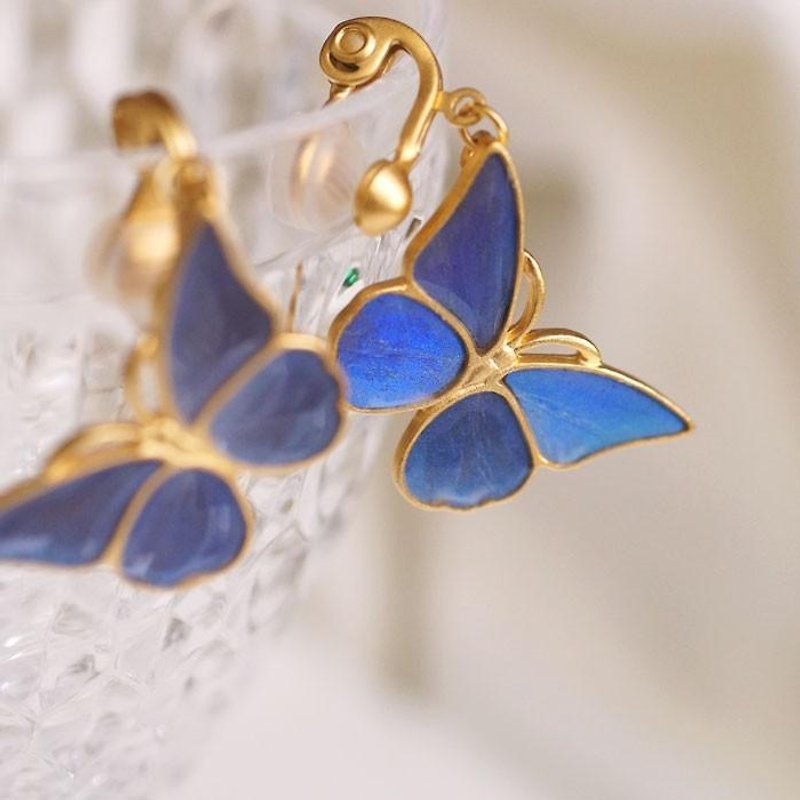 モルフォ蝶のアンティークイヤリング - 耳環/耳夾 - 其他金屬 藍色