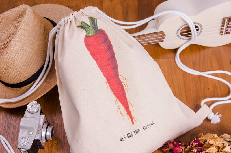 Striped Drawstring Backpack - 紅蘿蔔 Carrot - Drawstring Bags - Cotton & Hemp Red