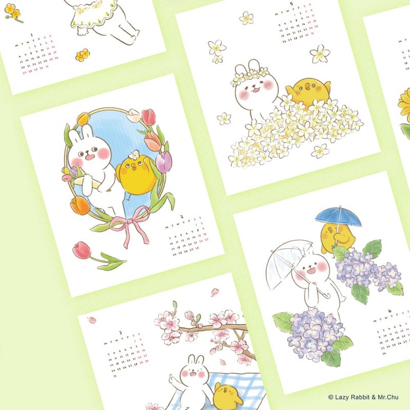 [Pre-order] Yanda Lazy Rabbit and Mr. Chirp-Spring Breeze Desk Calendar (2025) - ปฏิทิน - กระดาษ ขาว